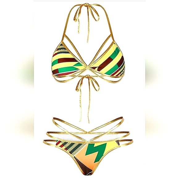 NEW African Kente Print Bikini Set! Ethnic Cultural Tribal Swimwear. Women, XL. - Picture 3 of 8